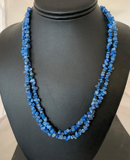 Blue Lapis Bead Liquid Heishi 2 Strands Sterling Silver Tubes Necklace 00851