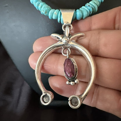 Mens Blue Turquoise Spiny Naja Pendant Navajo Sterling Silver Necklace 21” 17719