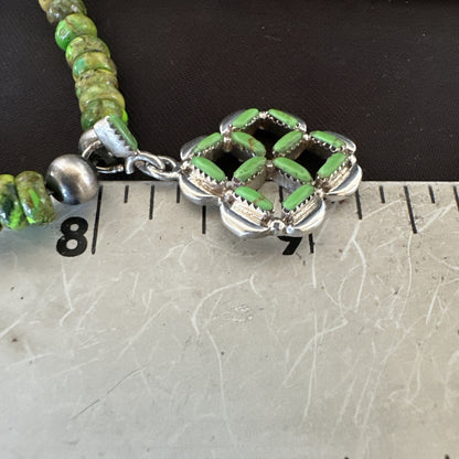Womens Green Gaspeite Turquoise Pendant Navajo Sterling Silver Necklace 18370