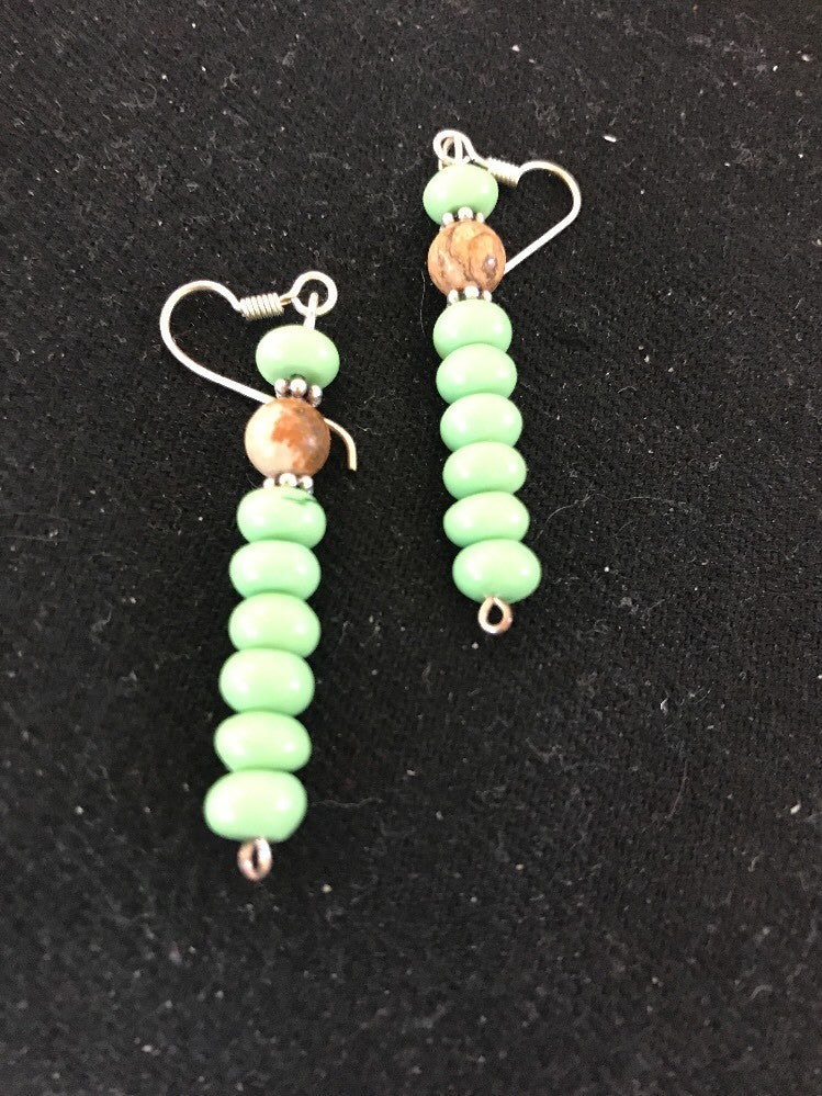 Native Navajo Sterling Silver Green Malachite Picture Jasper Earrings 10098