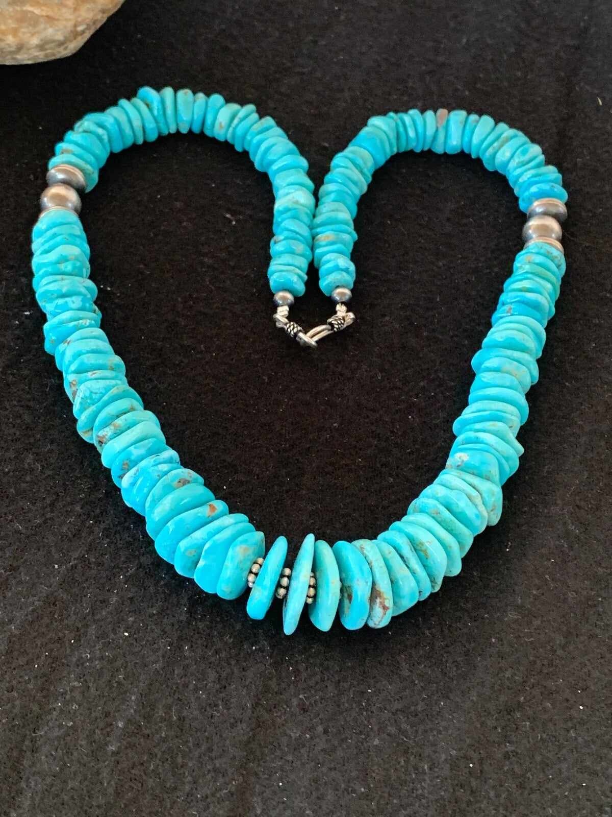 Turquoise Graduated Navajo Pearls Sterling Silver Native American Necklace 4209