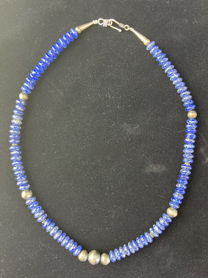 Mens Lapis Lazuli Navajo Pearls Sterling Silver Necklace 18” 1757