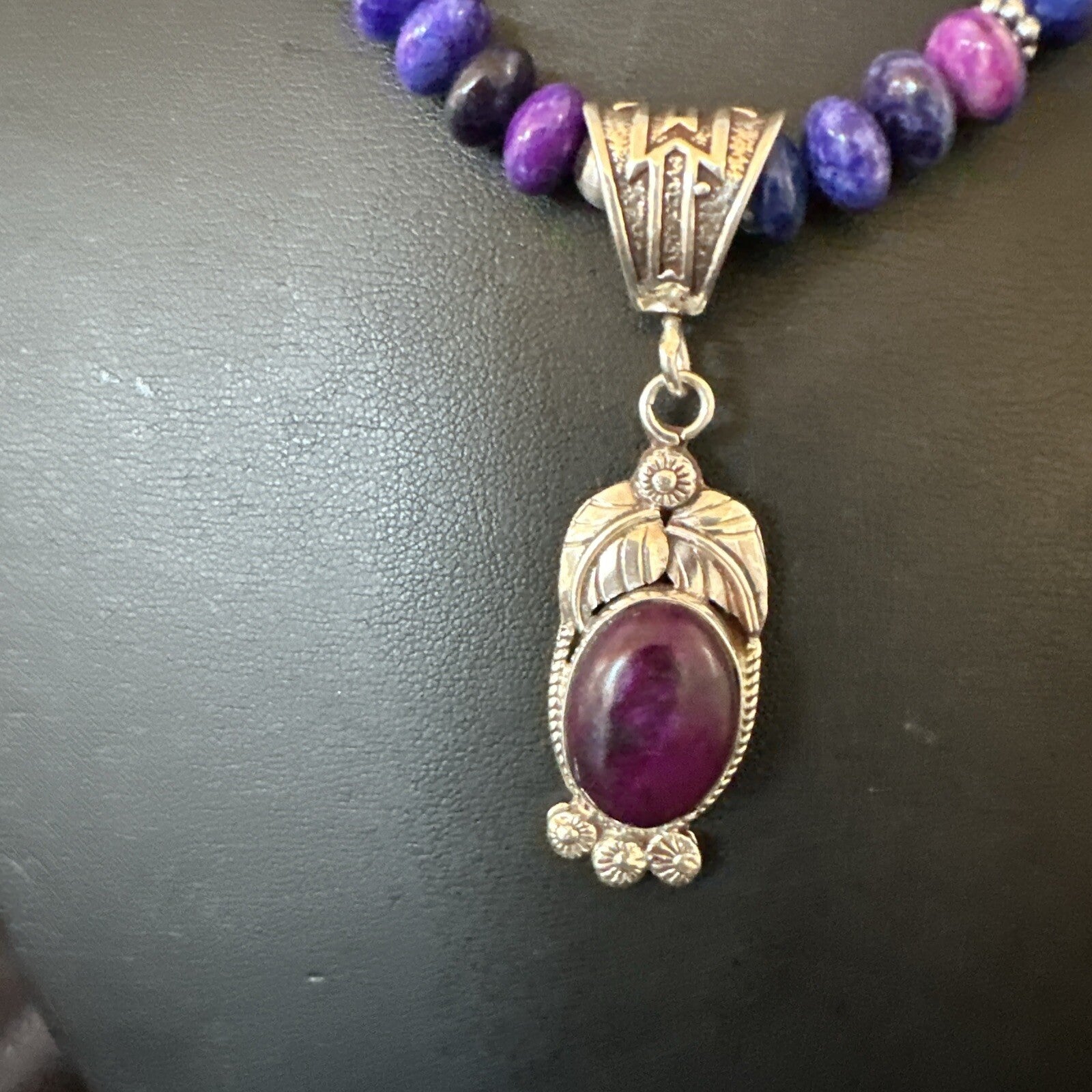 Purple Stone Pendant Navajo Pearls Sterling Silver Necklace 21” 18033