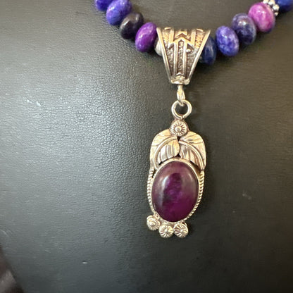 Purple Stone Pendant Navajo Pearls Sterling Silver Necklace 21” 18033