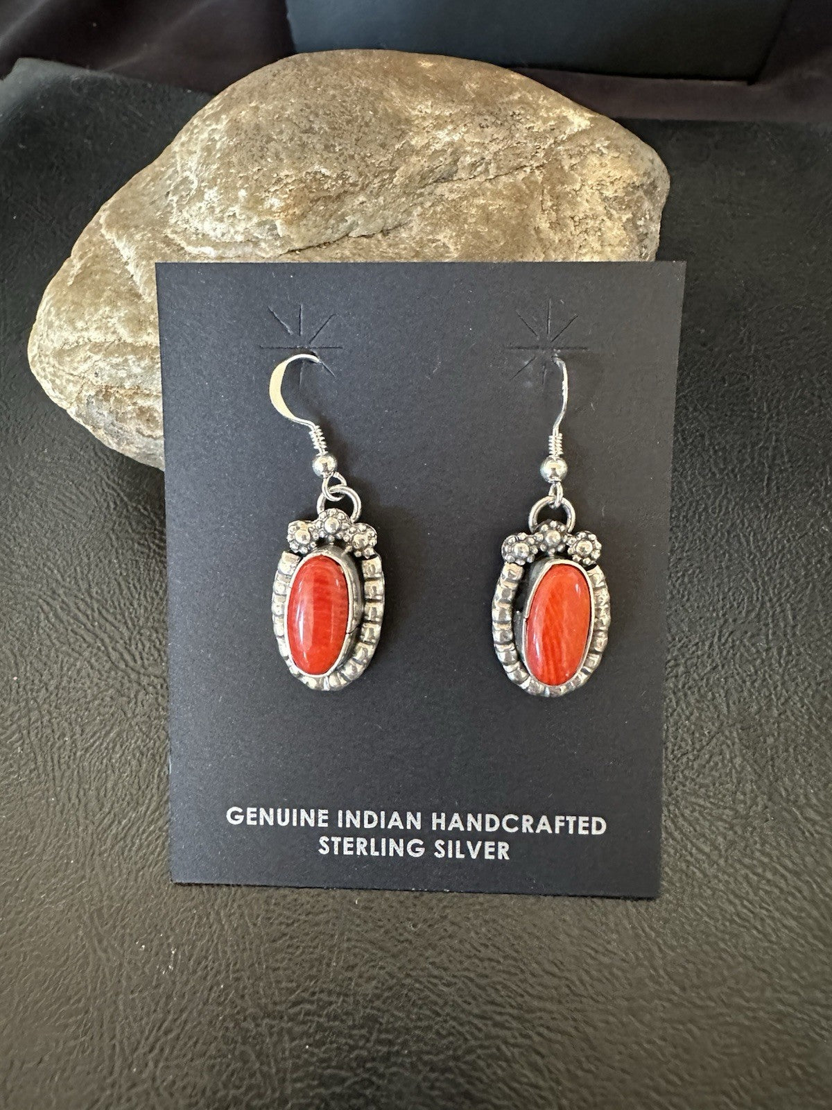 Handmade Red Coral Sterling Silver Navajo Dangle Earrings Yazzie 19534