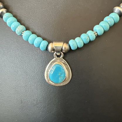 WoMens Blue Kingman Turquoise Pendant Navajo Sterling Silver Necklace 21" 18426