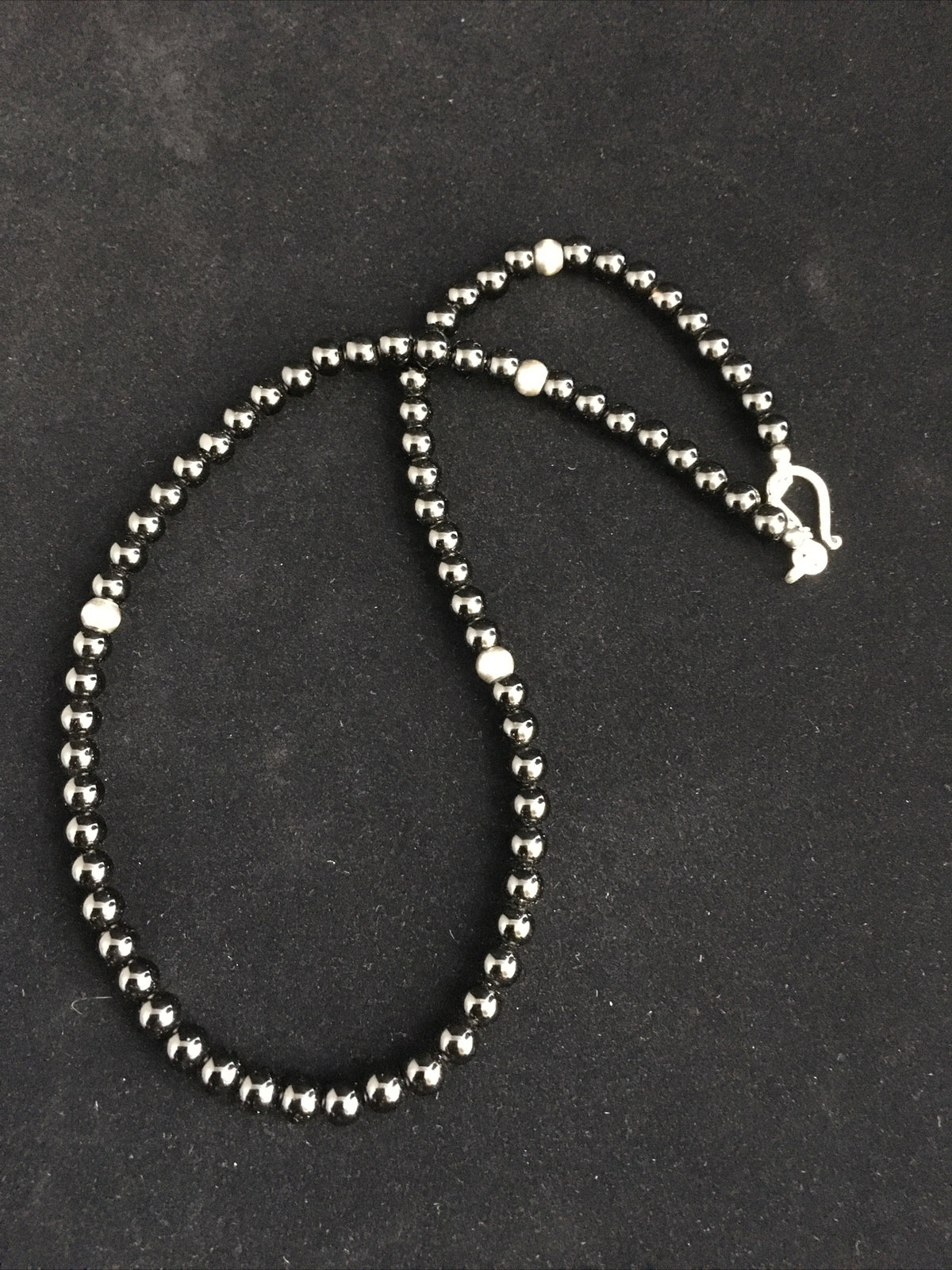 Black Onyx Navajo Sterling Silver Necklace 18” 10026