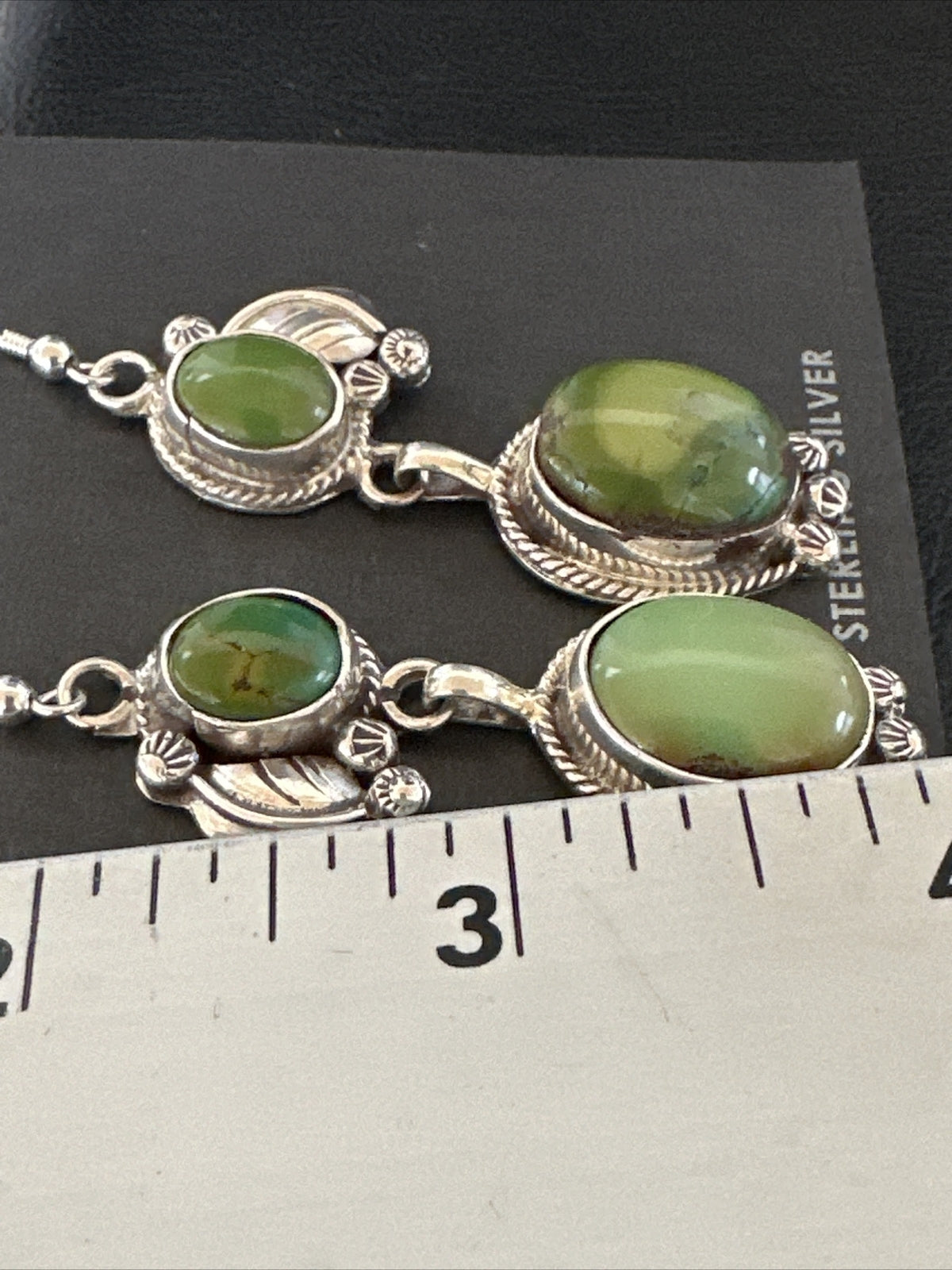 Native Navajo Green Turquoise Sterling Silver Dangle Earrings 2” 17697