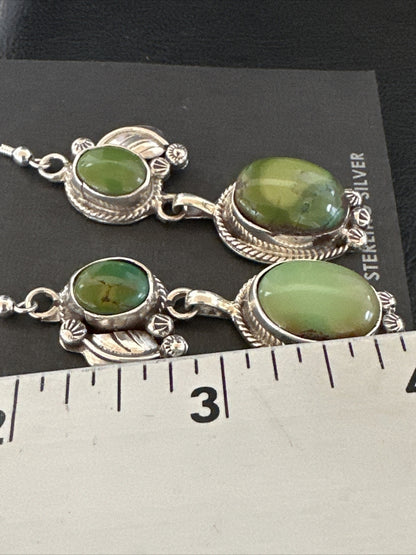 Native Navajo Green Turquoise Sterling Silver Dangle Earrings 2” 17697