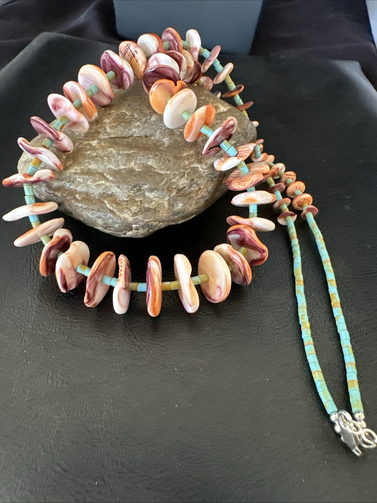Orange Spiny Oyster Turquoise Navajo Pearls Sterling Silver Necklace 27” 19466
