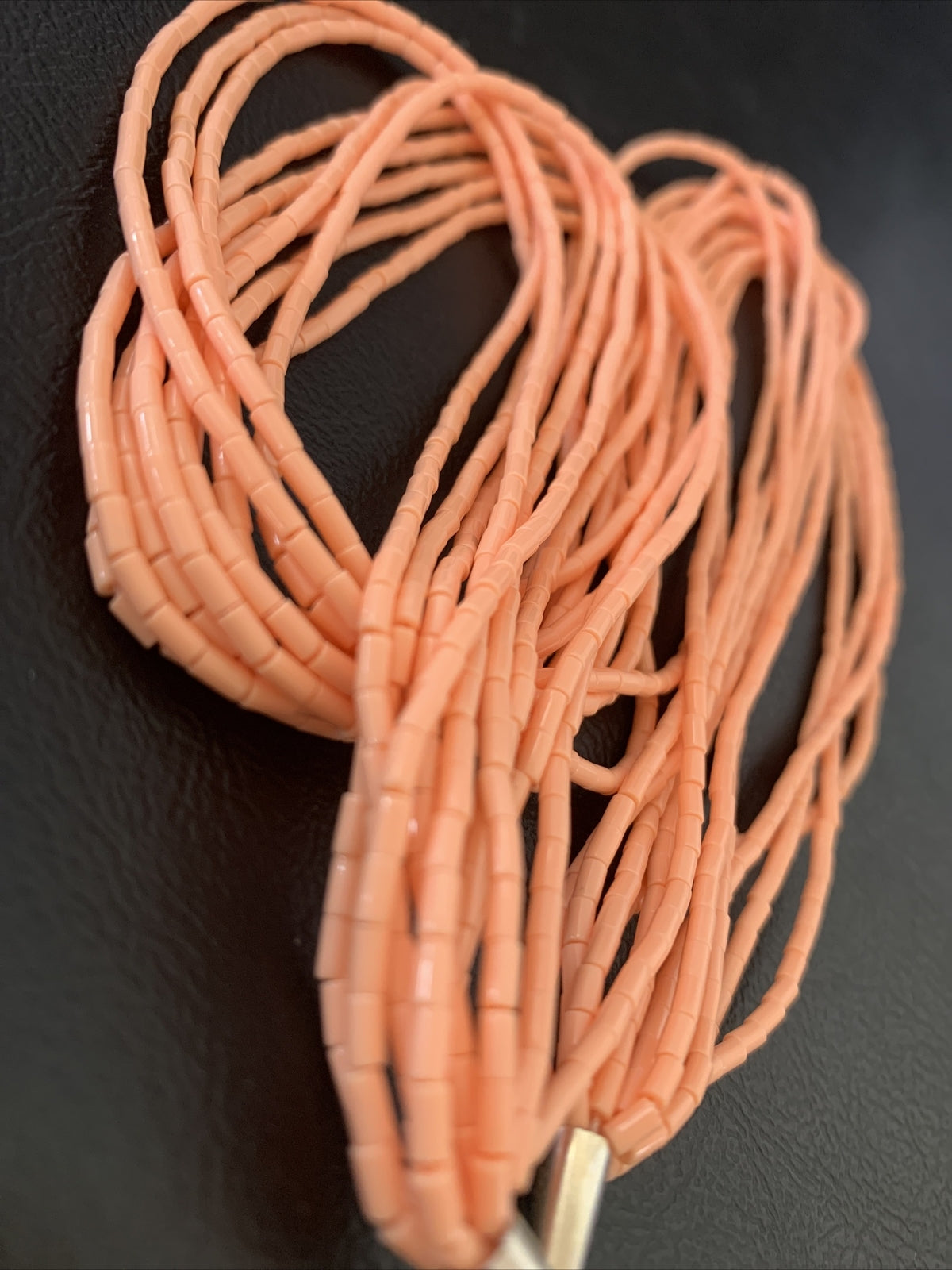 Peach Coral Stabilized Bead 10 Strands Navajo Sterling Silver Necklace 02210