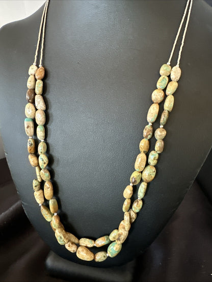 Only One Sterling Silver Heishi Green Turquoise 2 Strands Bead Necklace 18823