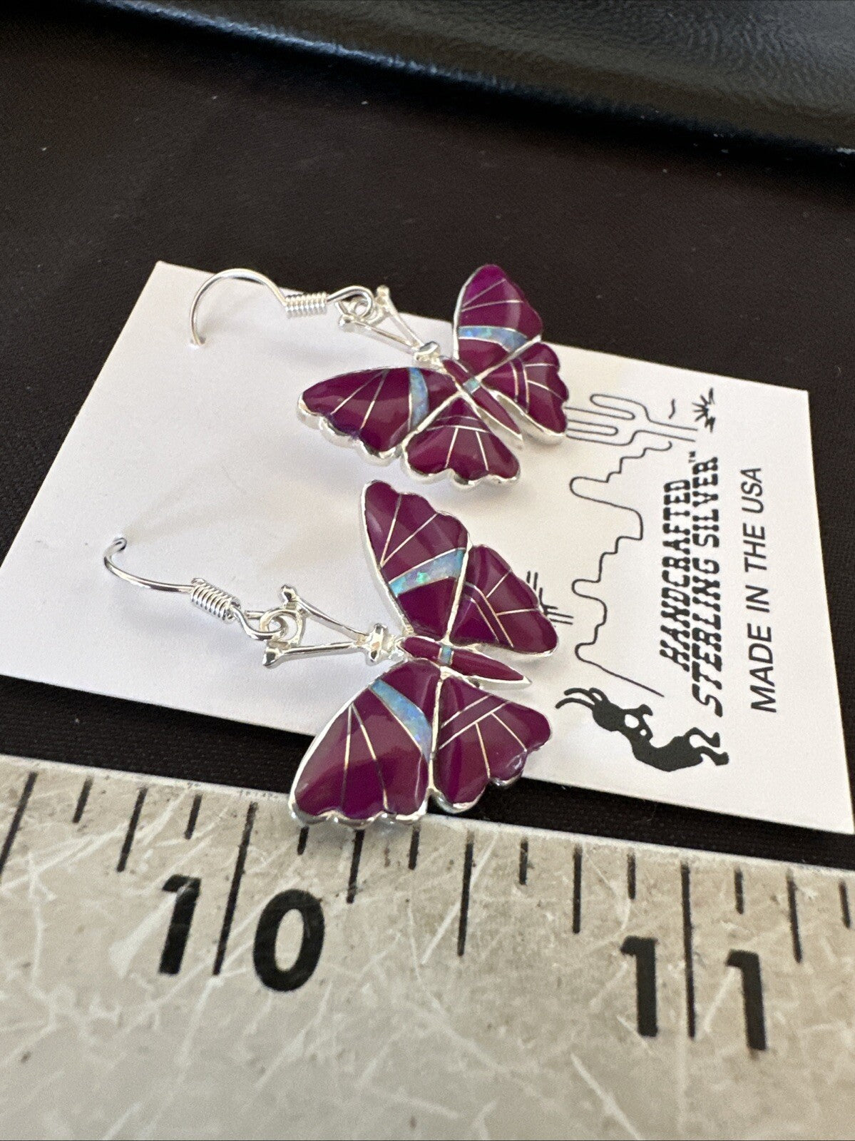 Butterfly Purple Stone Sugilite Opal Inlay Sterling Silver Dangle Earrings 18556