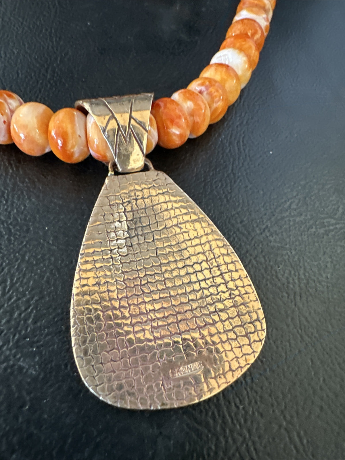 Turquoise Purple Ston Spiny Bronze Pendant Navajo Sterling Silver Necklace 14990