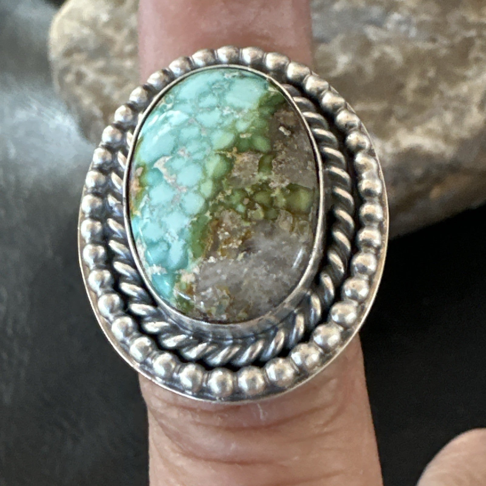 Navajo Sterling Silver Green Royston Turquoise Ring Size 7 19630
