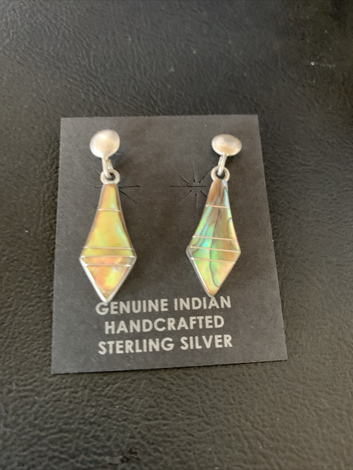 Native Minimalist Navajo Pava Shell Inlay Sterling Silver Earrings 1" 13070