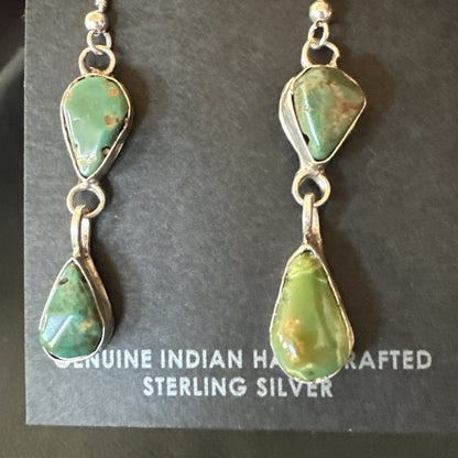 Green Royston Turquoise Navajo Sterling Silver Dangle Earrings 19414