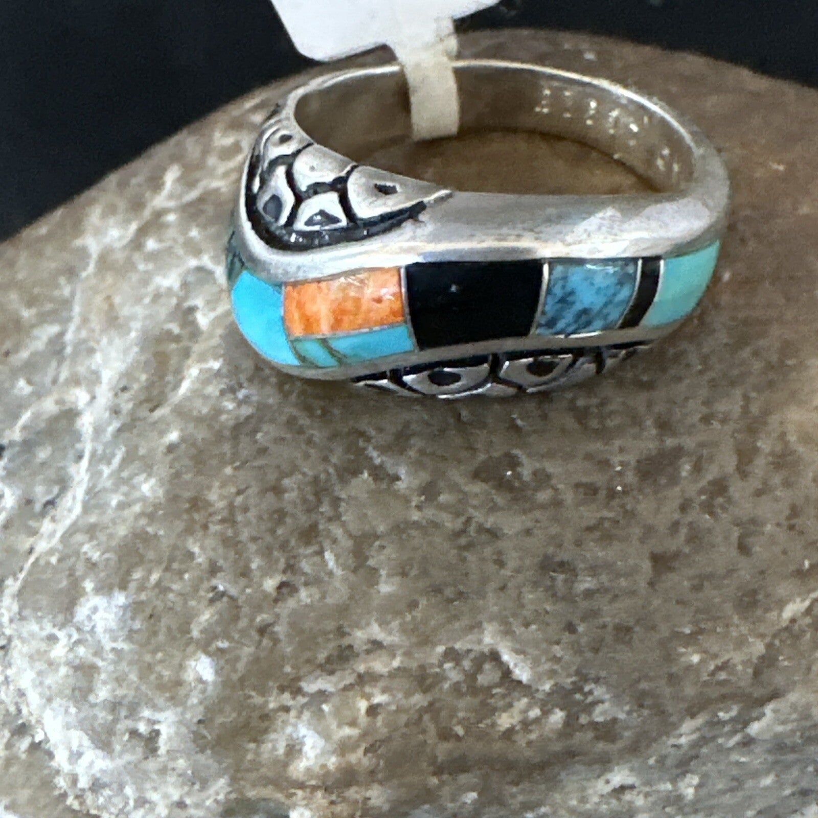 MultiColor Navajo Sterling Turquoise Spiny Oyster Inlay Ring Sz 6.5 18708