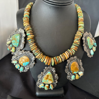 Statement Royston Turquoise Old Pawn 5 Navajo Sterling Silver Necklace 23" 19127