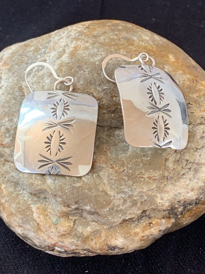 Native American Indian Navajo Sterling Silver Stamped Earrings Set 4835