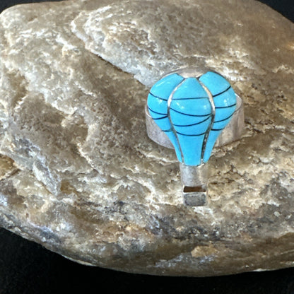 Navajo Blue Turquoise Balloon Inlay Band Ring Sz 6.5 18189