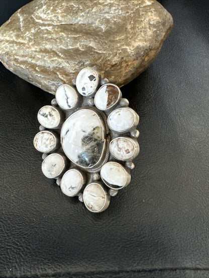 XXL White Buffalo Turquoise Navajo Sterling Silver Cluster Ring Size 8 19275