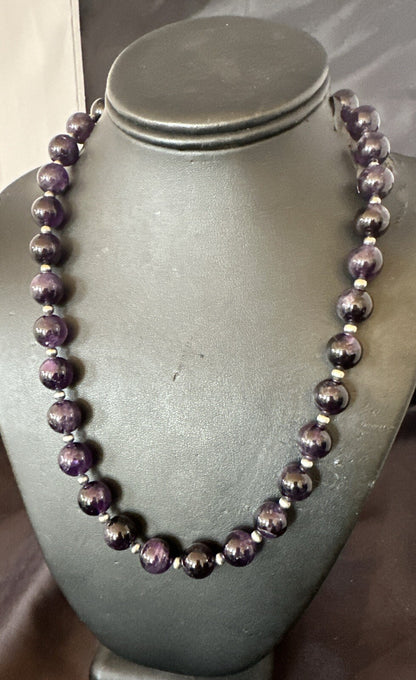 12mm Purple Amethyst Navajo Sterling Silver Necklace 21” 18304