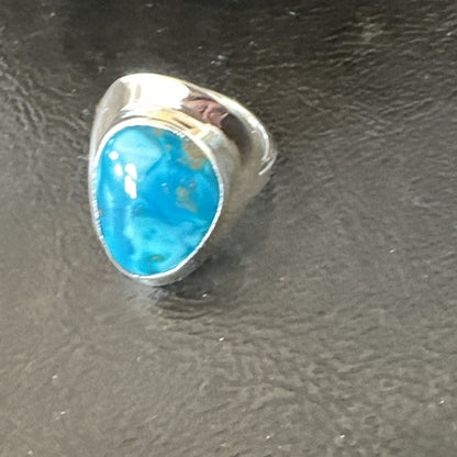 Southwestern Sterling Silver Blue Kingman Turquoise Ring Size 7.5 18515