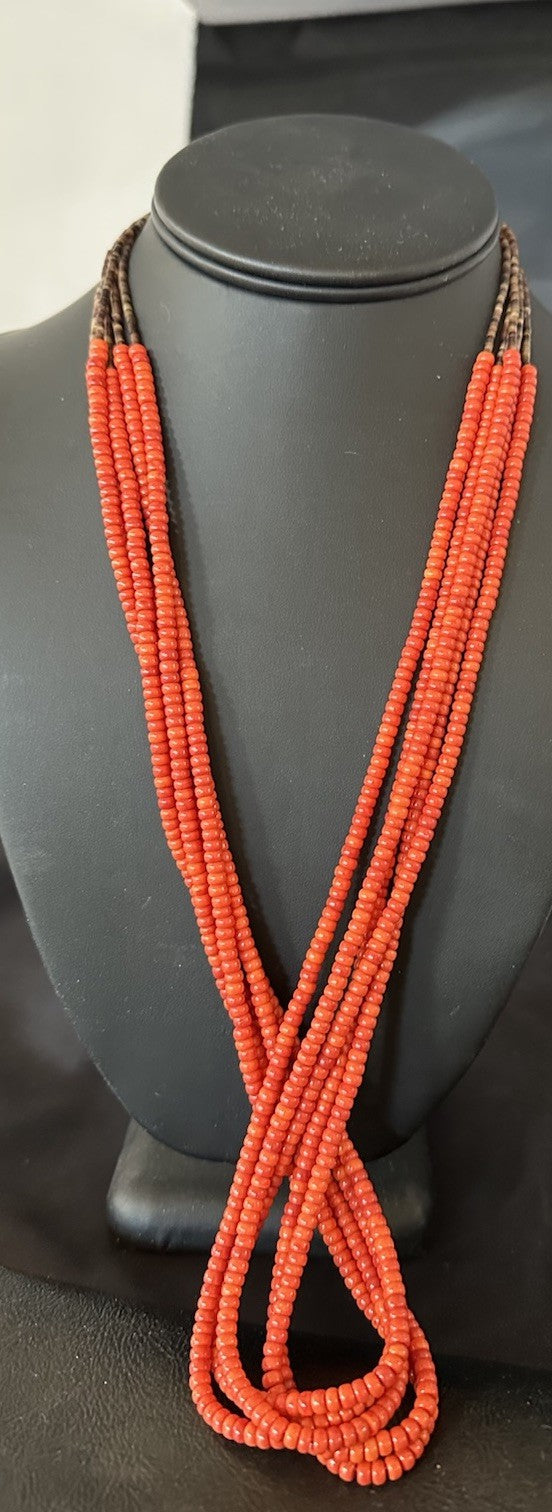 Red Spiny Stabilized 5 Strand Bead Heishi Shell 28” 19396