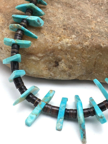 Navajo Green Turquoise Bone Bead Necklace Sterling Silver 20" 4044