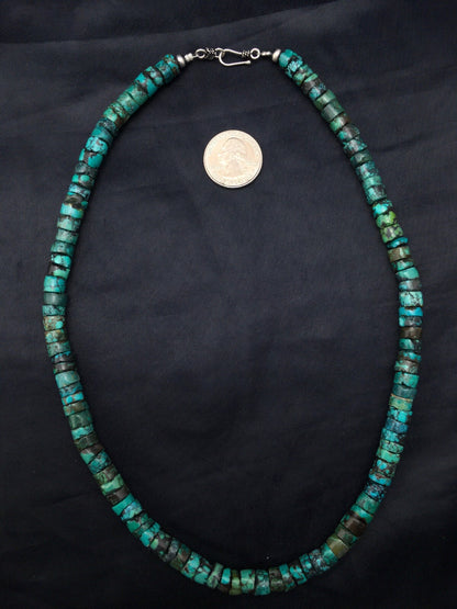 Turquoise Heishi 12 mm Beads Southwestern Sterling Silver Necklace 23” 13976