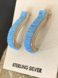 Blue Opal Inlay Navajo Hoop Earrings 1" | Sterling Silver | Authentic Native American Handmade | 1718