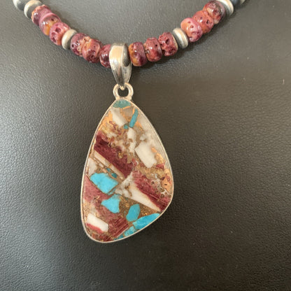 Purple Spiny Oyster Pendant Navajo Sterling Silver Necklace 18" 11902