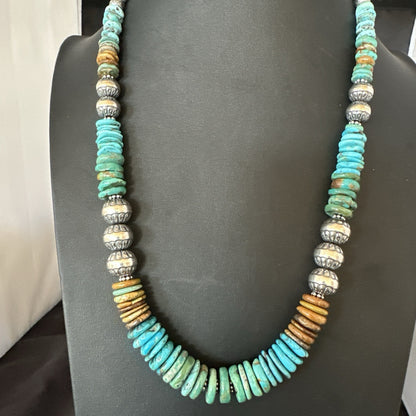 WoMens Blue Green Turquoise Navajo Sterling Silver Necklace 24” 19492