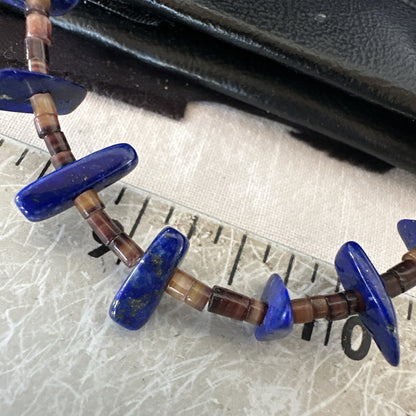 Blue Lapis Lazuli Shell Multi Strand Navajo Sterling Silver Necklace 21" 19722