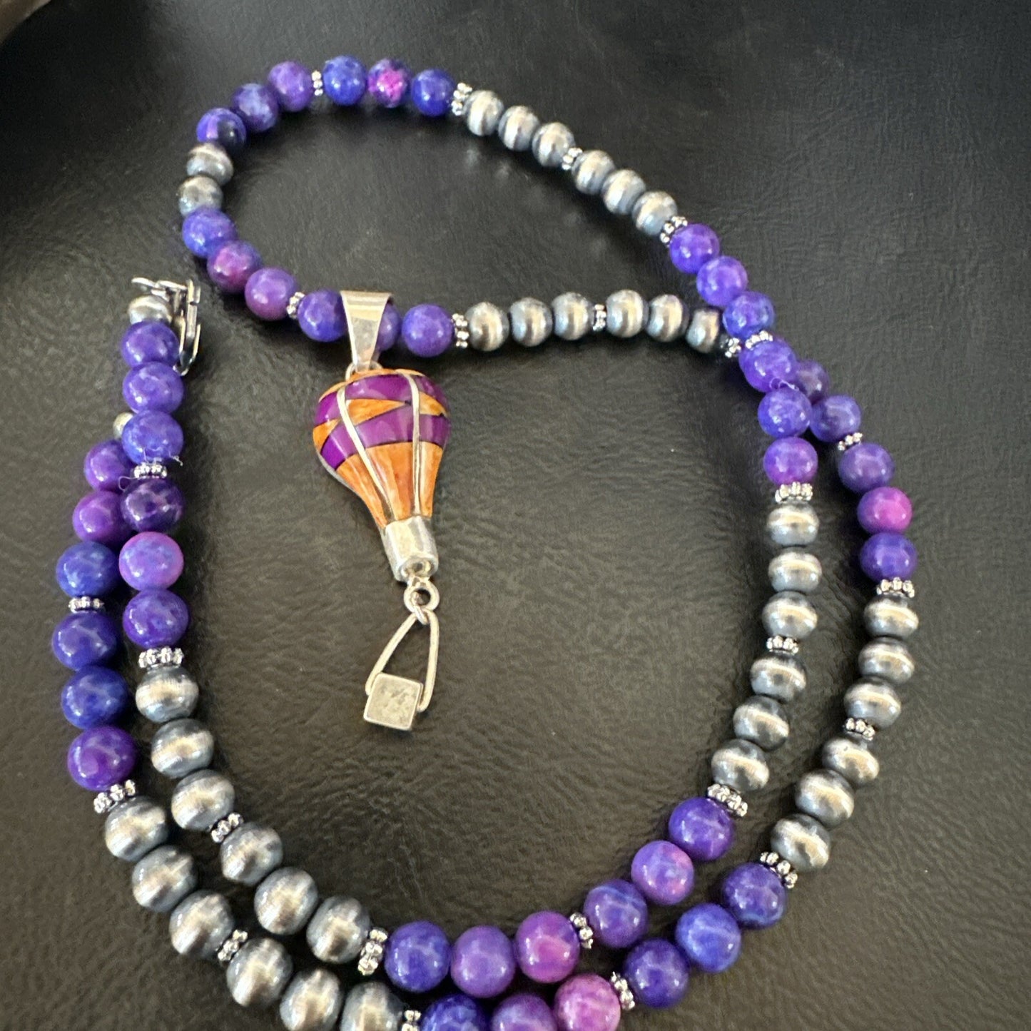 Balloon Orange Spiny Purple Pendant Navajo Sterling Silver Necklace 22" 18344