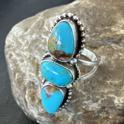 Navajo Sterling Silver Cluster Blue Turquoise Ring Sz 10 18574