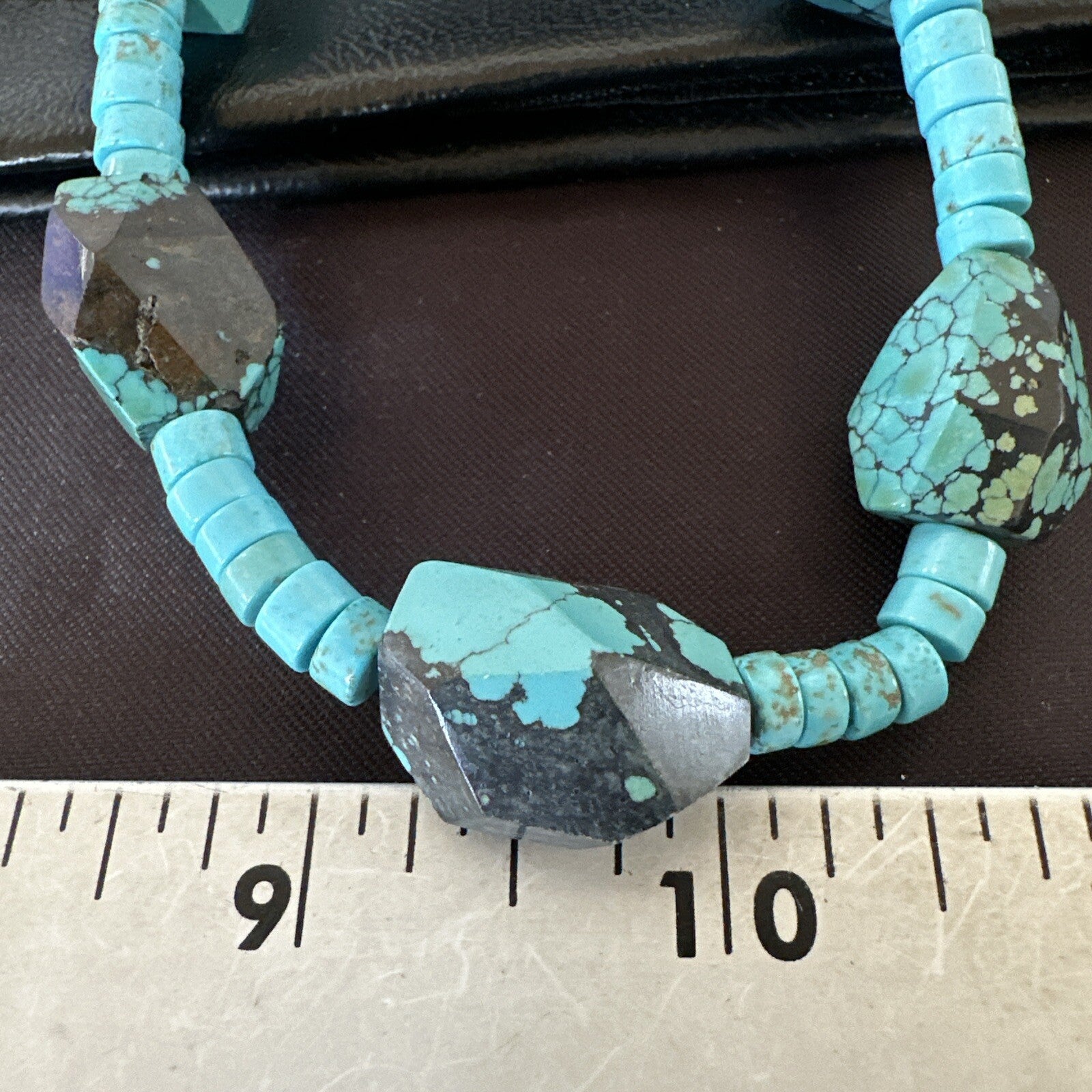 Native Turquoise Nugget Heishi Bead Navajo Sterling Silver Necklace 17807