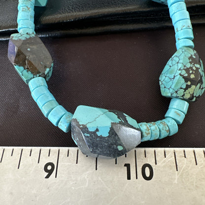 Native Turquoise Nugget Heishi Bead Navajo Sterling Silver Necklace 17807