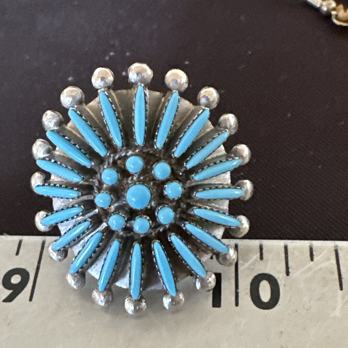 Blue Turquoise Zuni Sterling Silver Needle Point Cluster Ring Size 8 17843