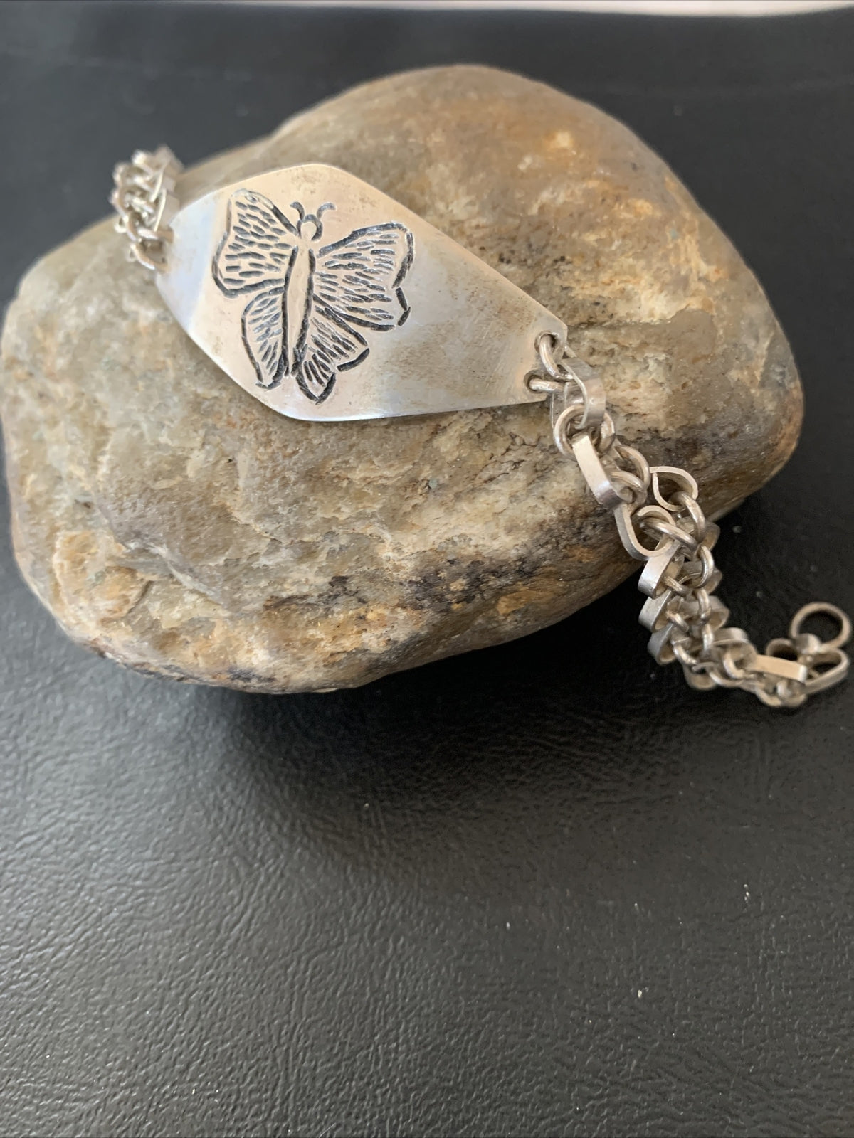 Butterfly Navajo Sterling Silver Old Pawn Link Bracelet 01467