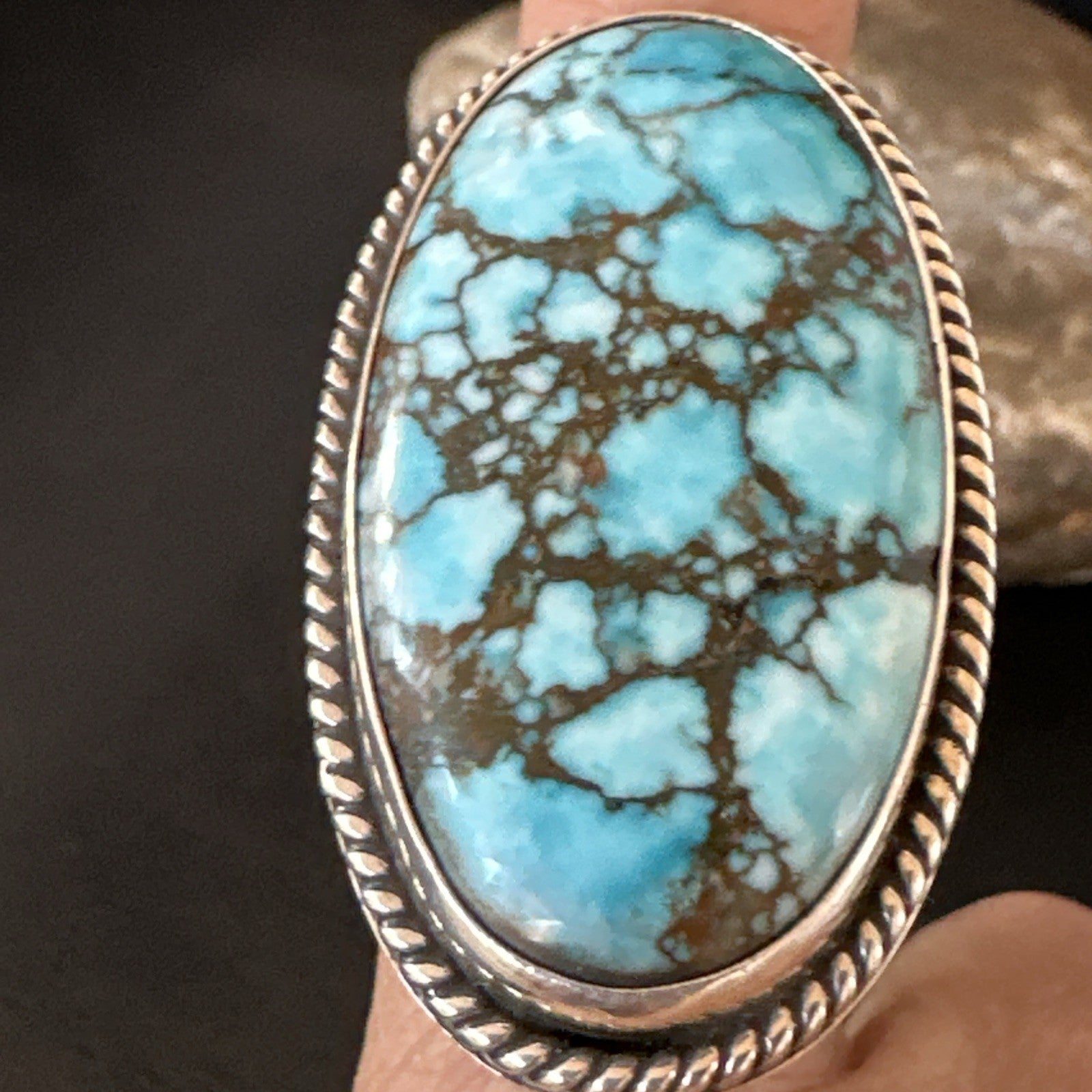 Handmade Navajo Sterling Silver  Blue Kingman Turquoise Ring Size 9.75 19623