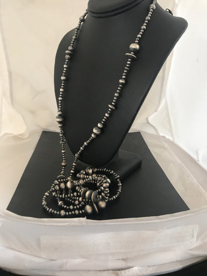 Native American Sterling Silver Navajo Mixed Beads 72" Necklace 92324