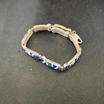 A Womens Blue Lapis Opal Sterling Silver Link Bracelet 9" 19792