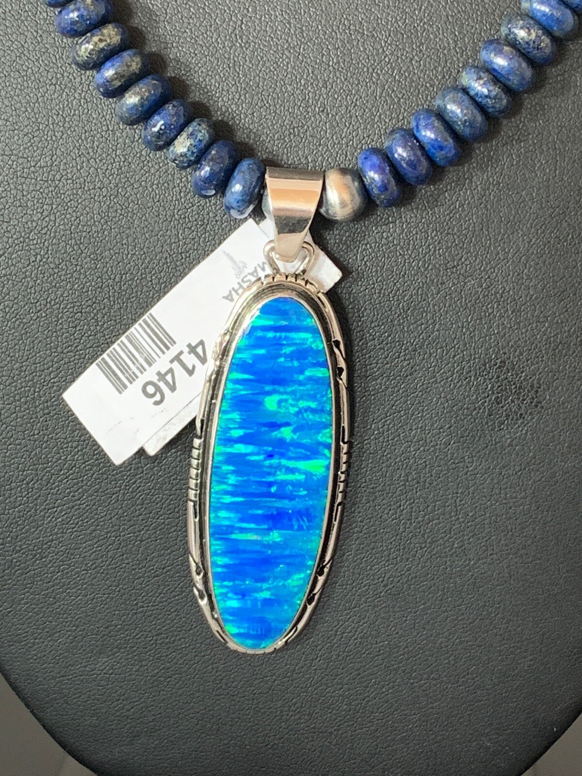 Opal Pendant Blue Lapis Turquoise Navajo Pearls Sterling Necklace 04146