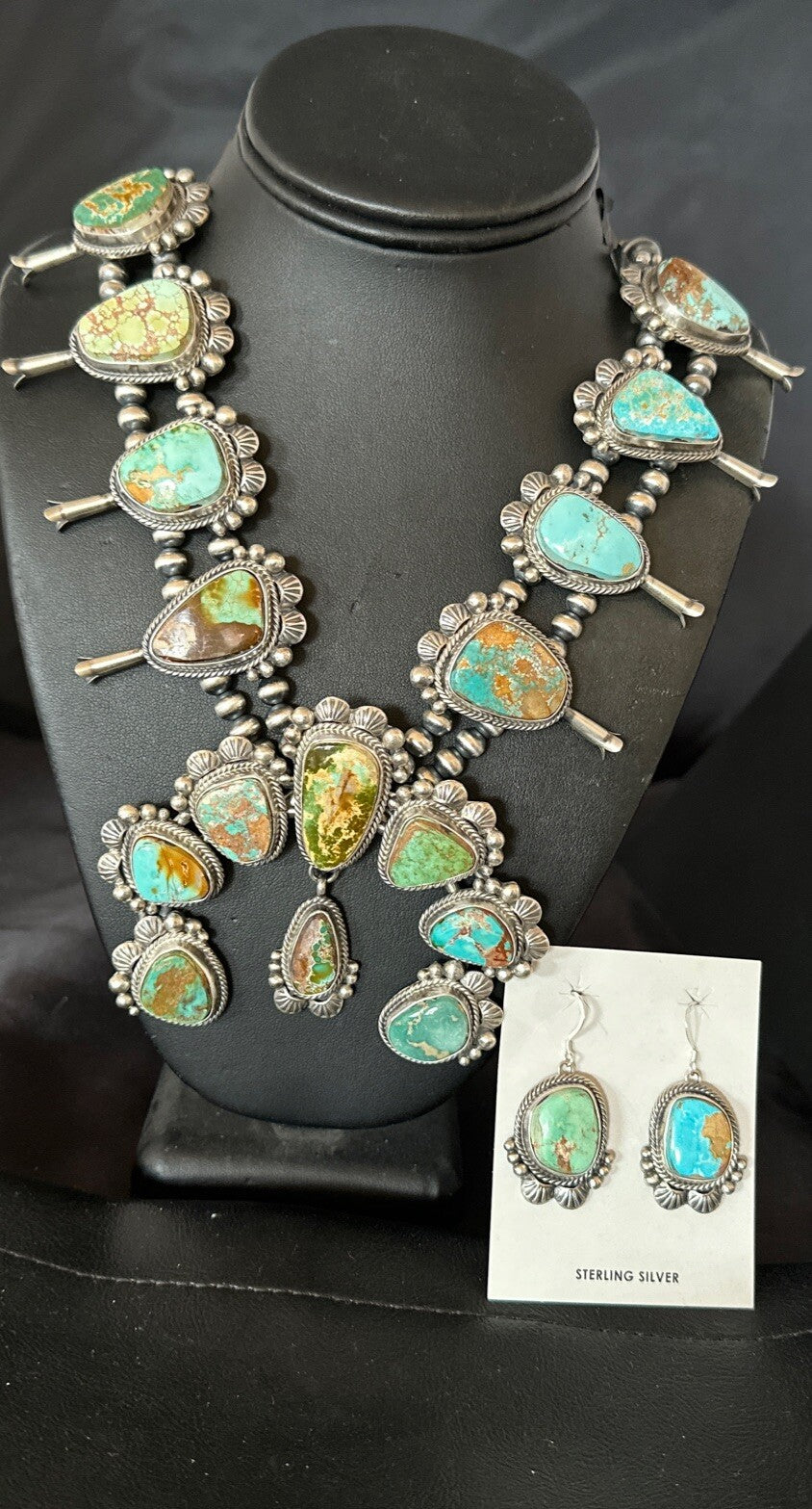 Royston Turquoise Navajo Squash Sterling Silver Naja Necklace Earrings 18229