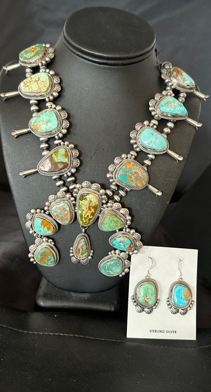 Royston Turquoise Navajo Squash Sterling Silver Naja Necklace Earrings 18229
