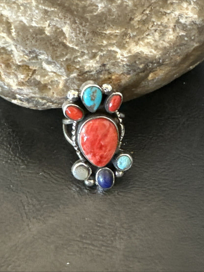 Cluster Blue Turquoise Spiny Oyster Onyx Sterling Silver Ring Size 9 18561