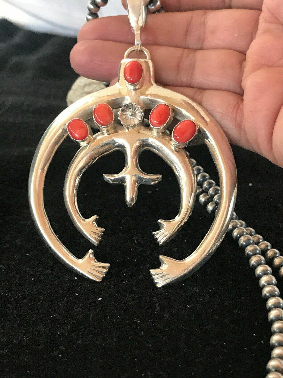 Spiny Oyster Pendant Navajo Sterling Silver Squash Blossom Necklace 01209