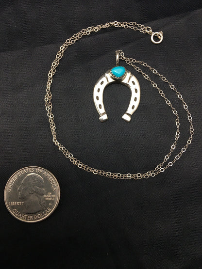 Navajo Sterling Silver Chain Blue Turquoise Naja Necklace Pendant 4466